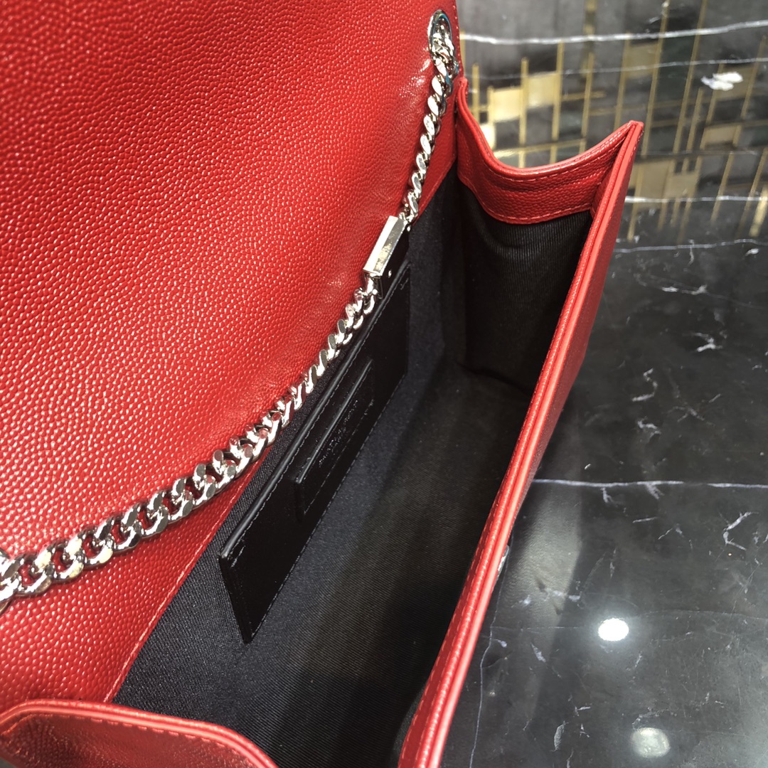 Saint Laurent Kate Medium Grain Calfskin Shoulder Bag Handbag Red 364021 Silver